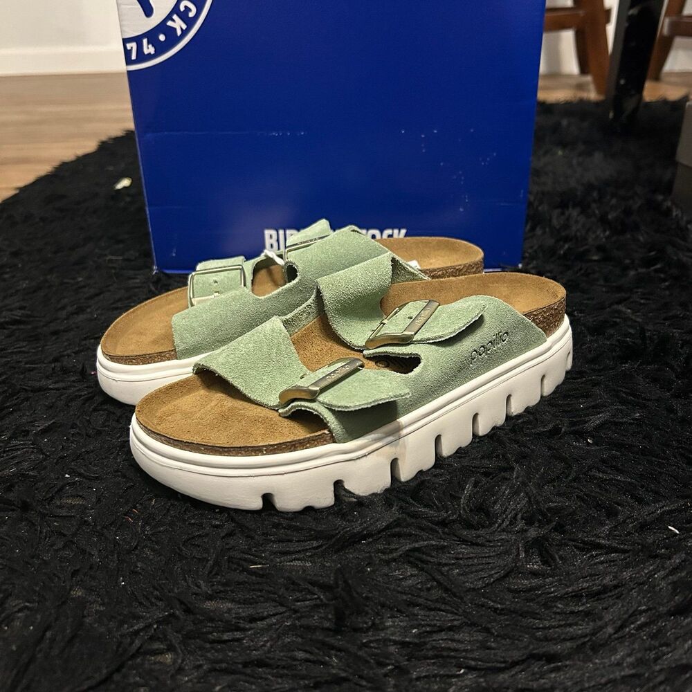 PAPILLIO by BIRKENSTOCK Arizona chunky green leather sandals shoes eur 38 new